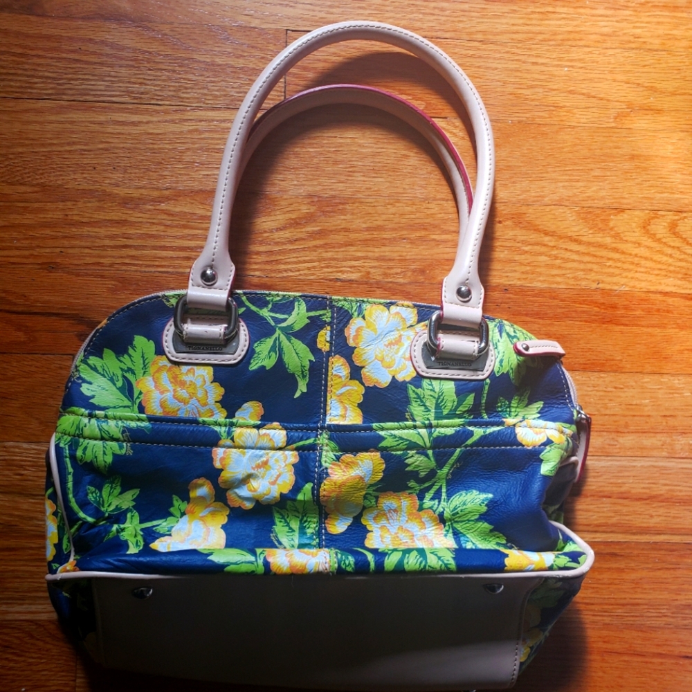 Tignanello Leather Tote Shoulder Bag Printed Bed Of Roses Unique